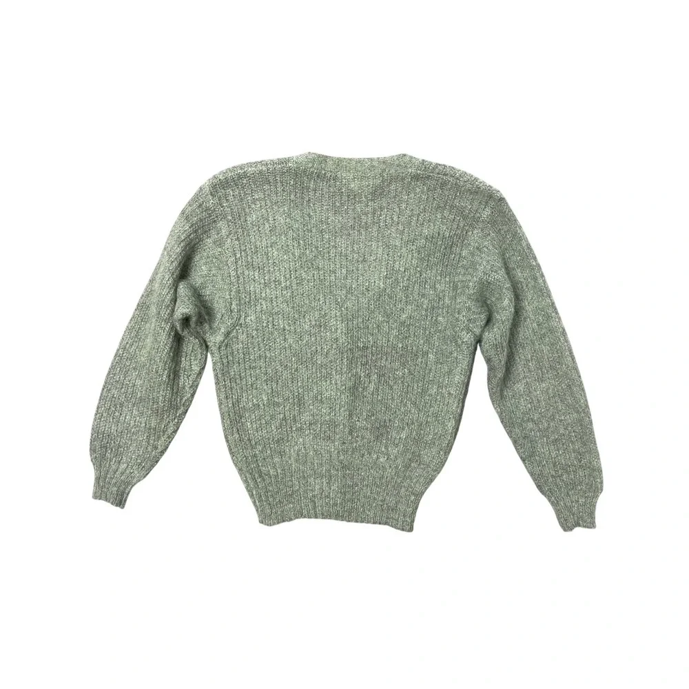 90s Vintage J.G. Hook Grey Fuzzy Mohair Knit V-Neck Cardigan Sweater Size Medium